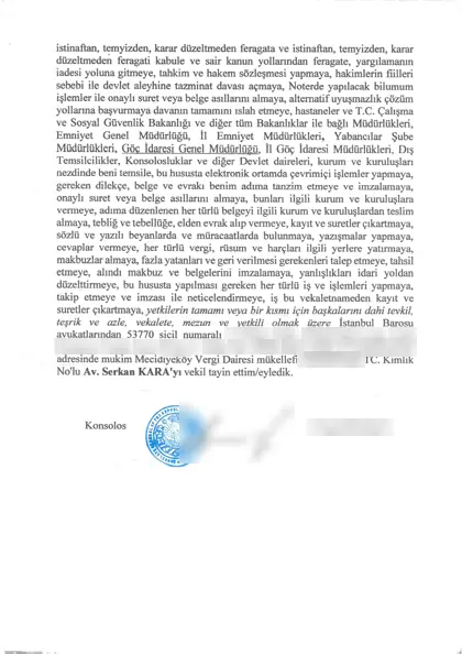 Özbekistan İstanbul Başkonsolosluğu genel vekaletnamesi, mühürlü ikinci sayfa
